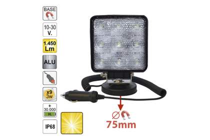 PROIECTOR DE LUCRU CU LED. PATRAT. LUMINA DIFUZA. BAZA MAGNETICA