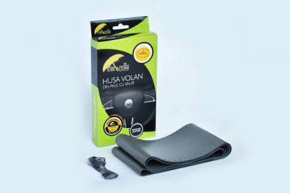 HUSA VOLAN CU SNUR PIELE NATURALA GRI